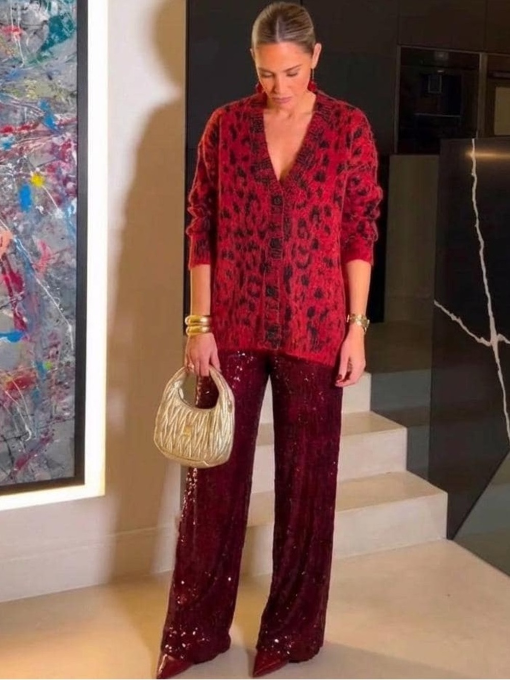 Imperial Red Leopard Knit Cardigan | Alpaca Blend | Made in Italy